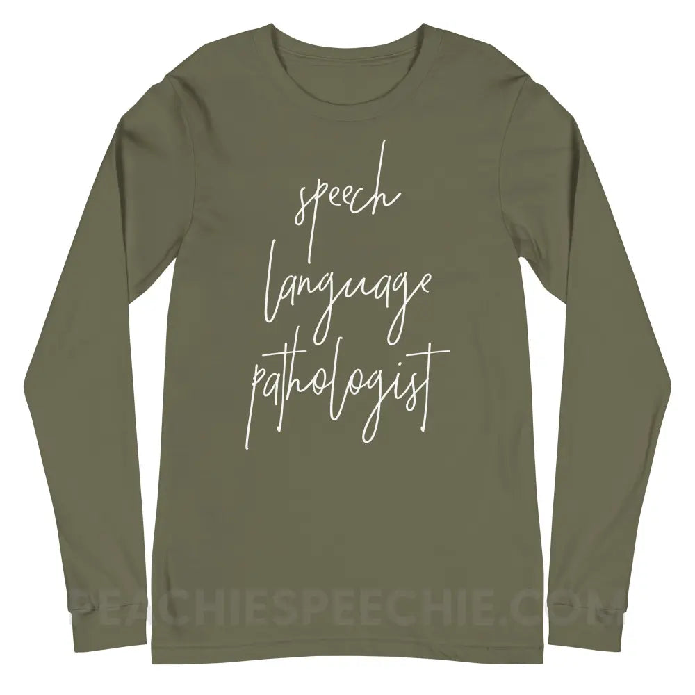 SLP Script Premium Long Sleeve - Military Green / S - T-Shirts & Tops peachiespeechie.com