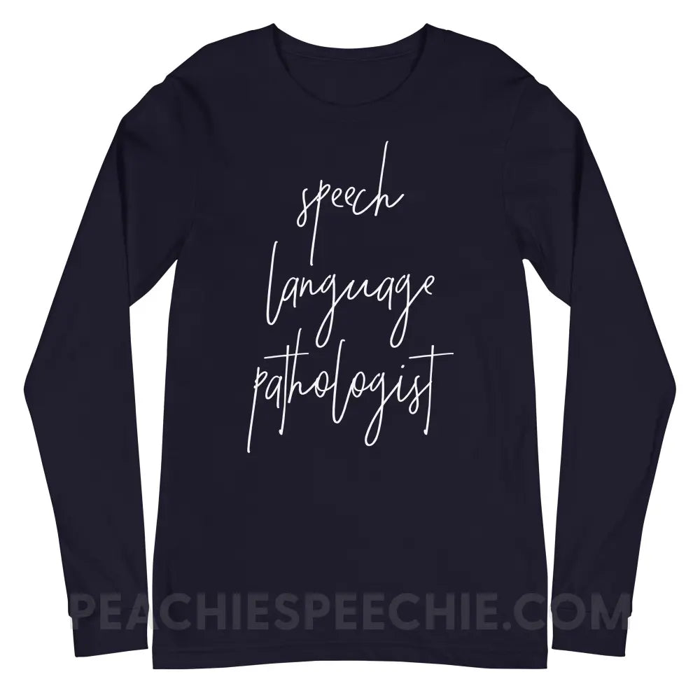 SLP Script Premium Long Sleeve - Navy / S - T-Shirts & Tops peachiespeechie.com