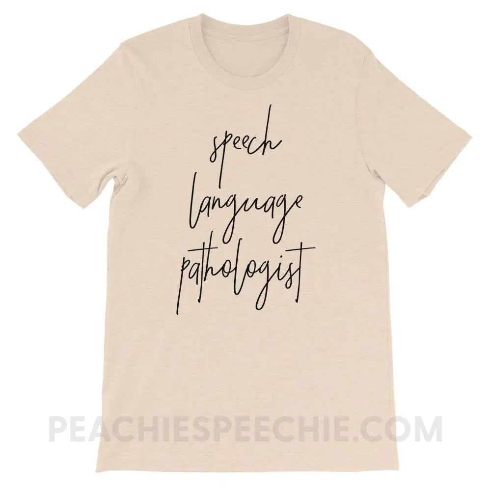 SLP Script Premium Soft Tee - Heather Dust / S - T-Shirts & Tops peachiespeechie.com
