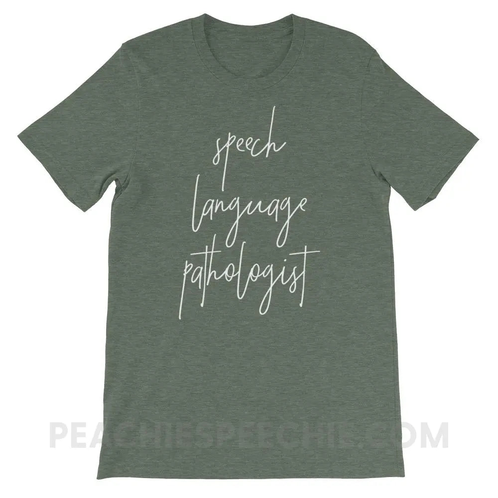 SLP Script Premium Soft Tee - Heather Forest / S - T-Shirts & Tops peachiespeechie.com