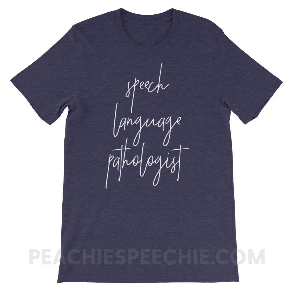 SLP Script Premium Soft Tee - Heather Midnight Navy / XS - T-Shirts & Tops peachiespeechie.com