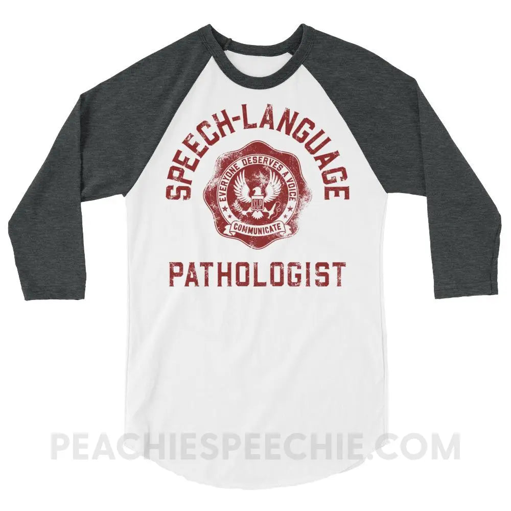 SLP University Baseball Tee - White/Heather Charcoal / XS - T-Shirts & Tops peachiespeechie.com