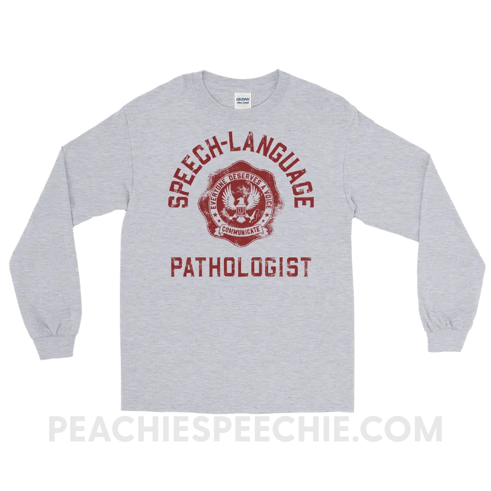 SLP University Long Sleeve Tee - Crimson/Sport Grey / S - T-Shirts & Tops peachiespeechie.com