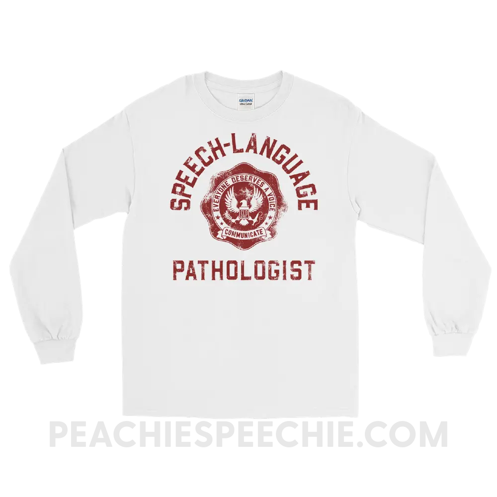 SLP University Long Sleeve Tee - Crimson/White / S - T-Shirts & Tops peachiespeechie.com