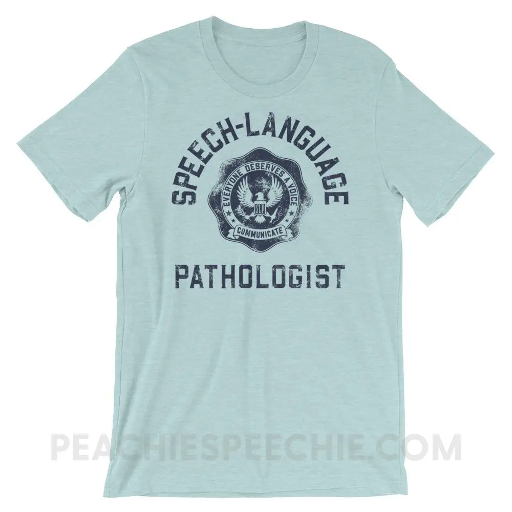 SLP University Premium Soft Tee - Navy/Heather Prism Ice Blue / XS - T-Shirts & Tops peachiespeechie.com