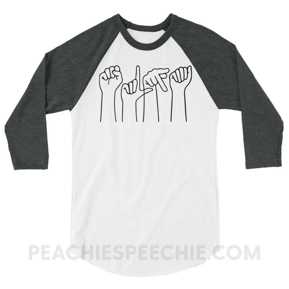 SLPA Hands Baseball Tee - White/Heather Charcoal / XS - T-Shirts & Tops peachiespeechie.com