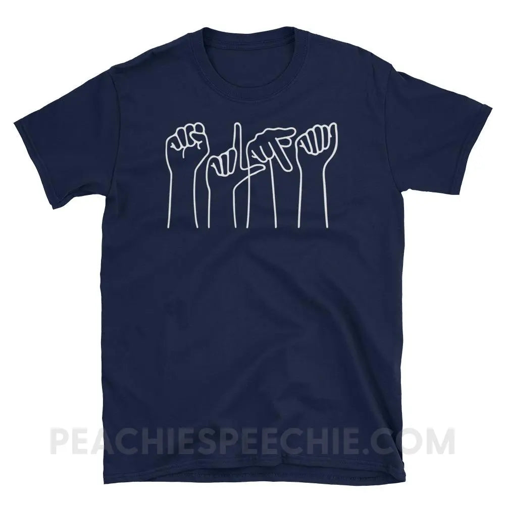 SLPA Hands Classic Tee - Navy / S - T-Shirts & Tops peachiespeechie.com