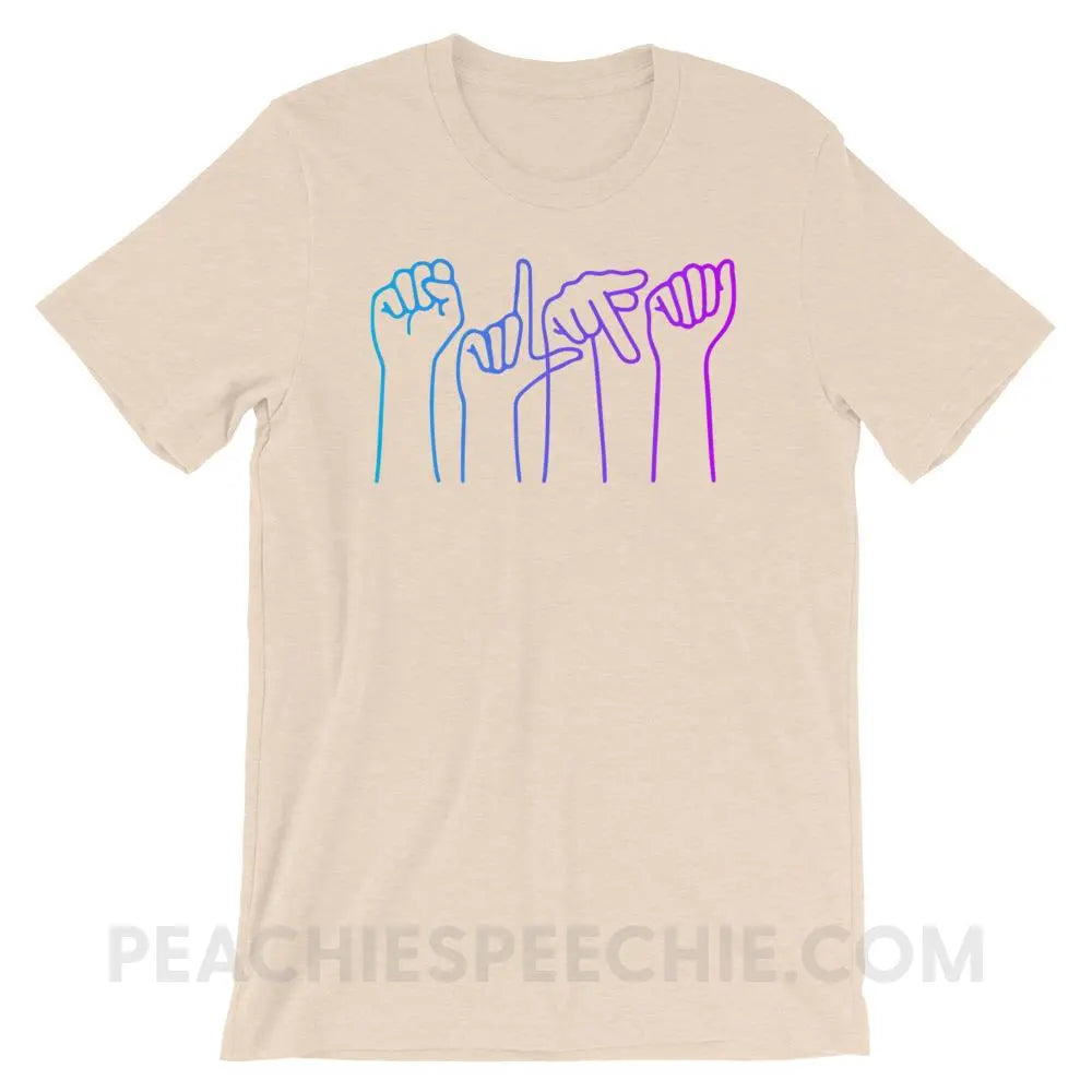 SLPA Hands Premium Soft Tee - Heather Dust / S - T-Shirts & Tops peachiespeechie.com