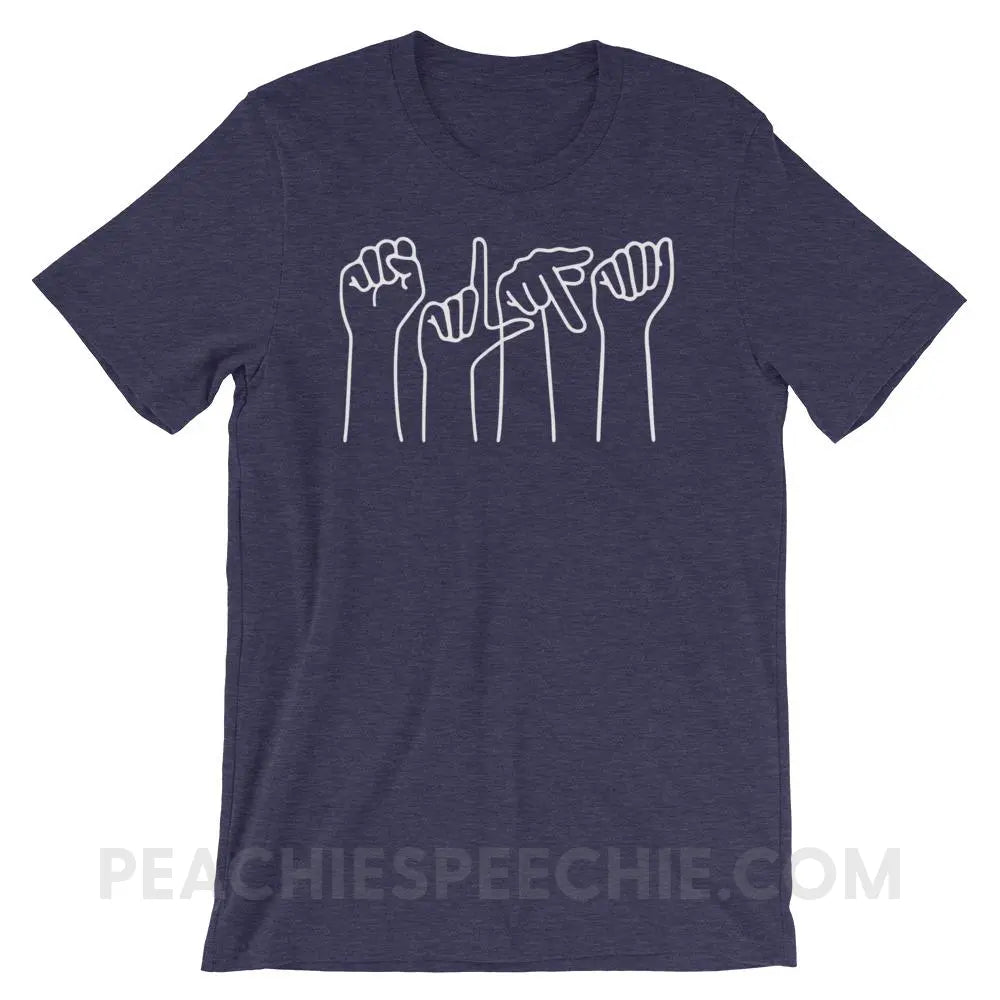 SLPA Hands Premium Soft Tee - Heather Midnight Navy / XS - T-Shirts & Tops peachiespeechie.com