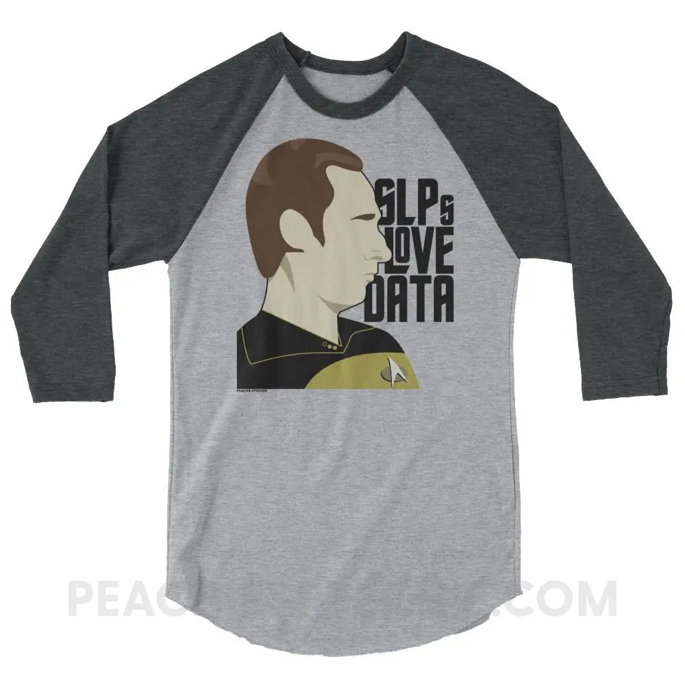 SLPs Love Data Baseball Tee - Heather Grey/Heather Charcoal / XS - T-Shirts & Tops peachiespeechie.com