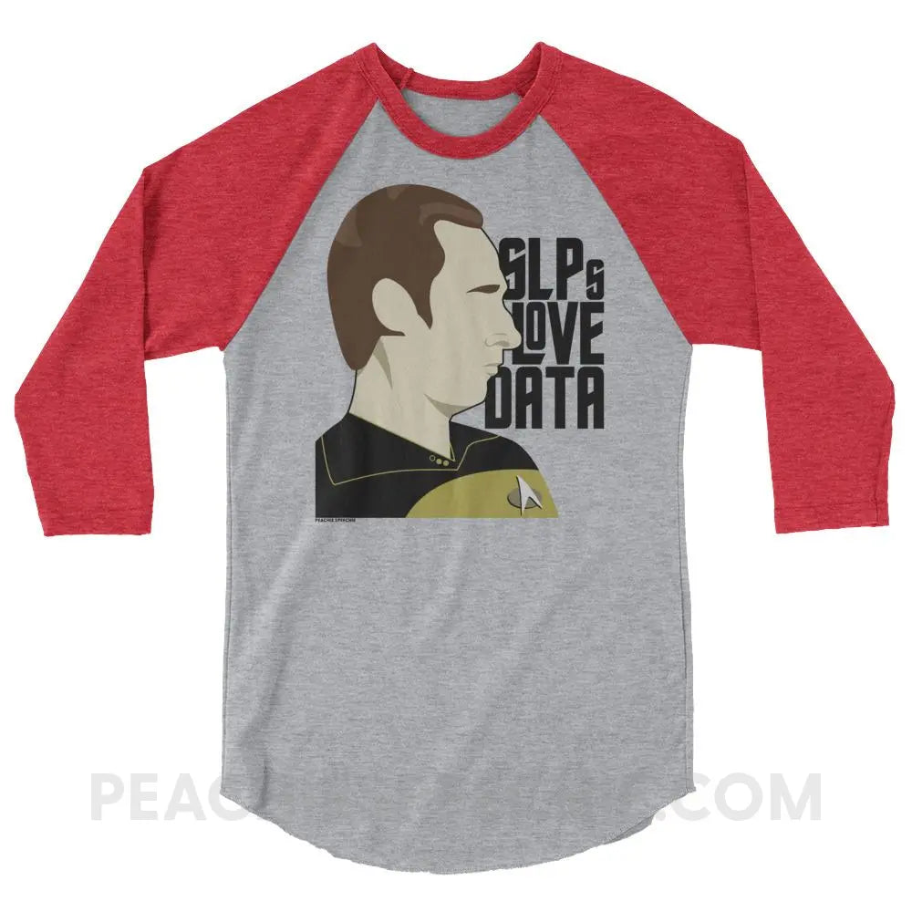 SLPs Love Data Baseball Tee - Heather Grey/Heather Red / XS - T-Shirts & Tops peachiespeechie.com