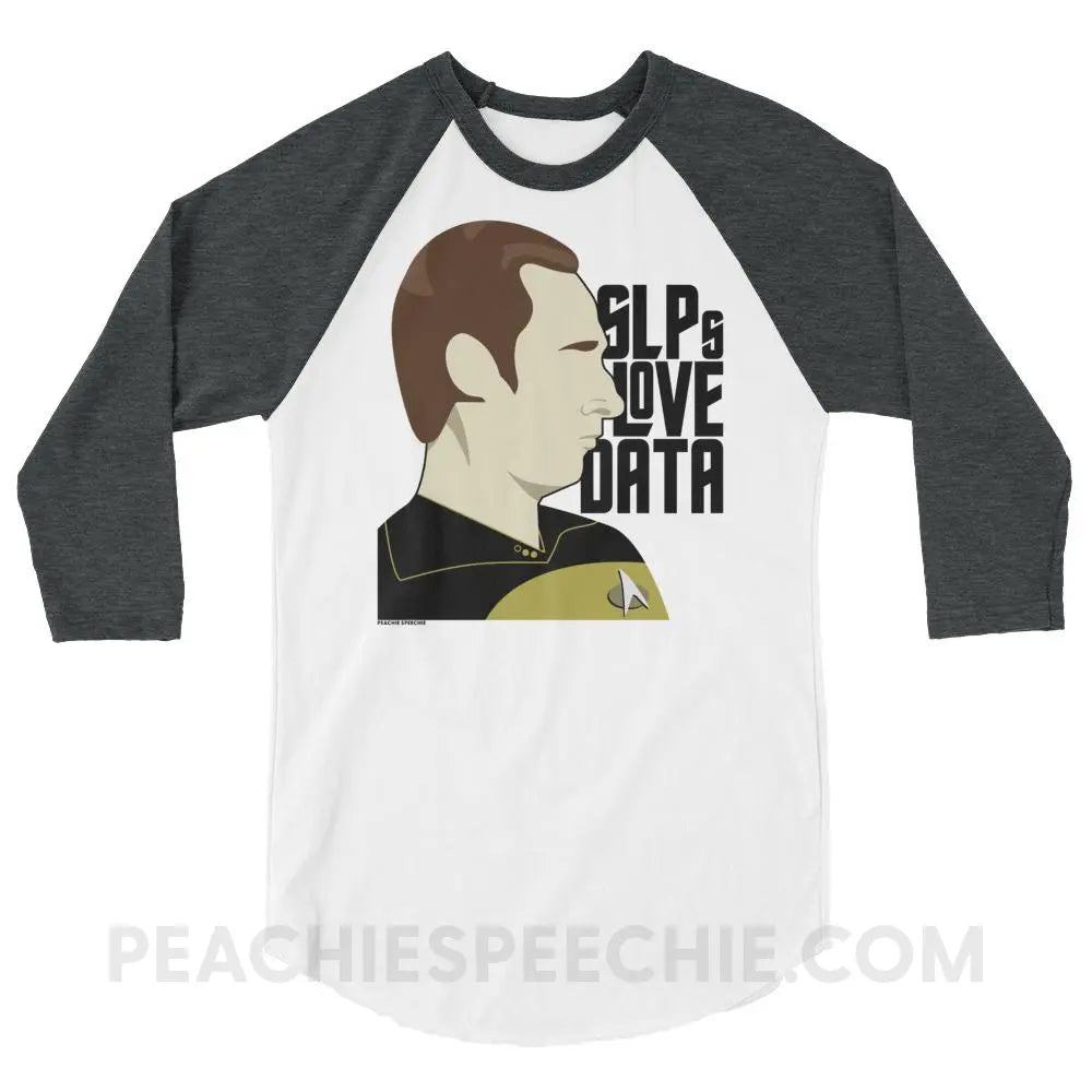 SLPs Love Data Baseball Tee - White/Heather Charcoal / XS - T-Shirts & Tops peachiespeechie.com