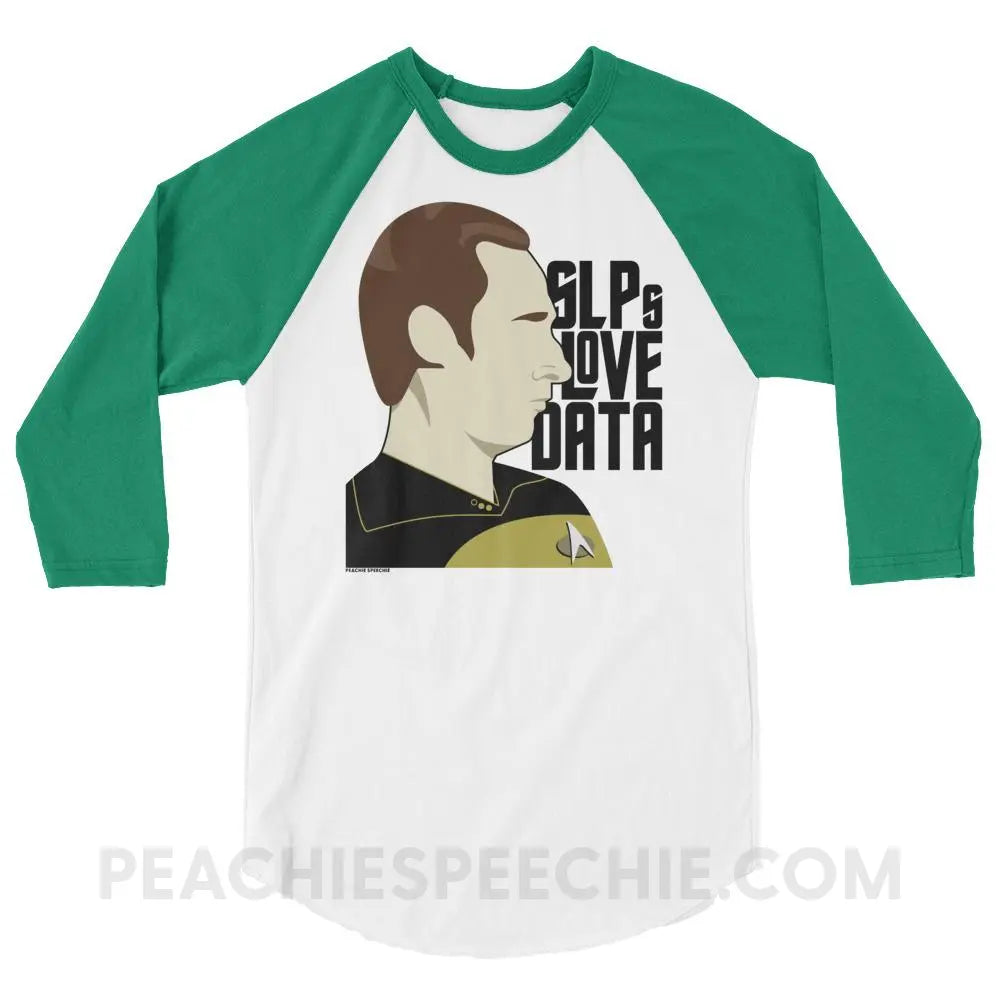 SLPs Love Data Baseball Tee - White/Kelly / XS - T-Shirts & Tops peachiespeechie.com