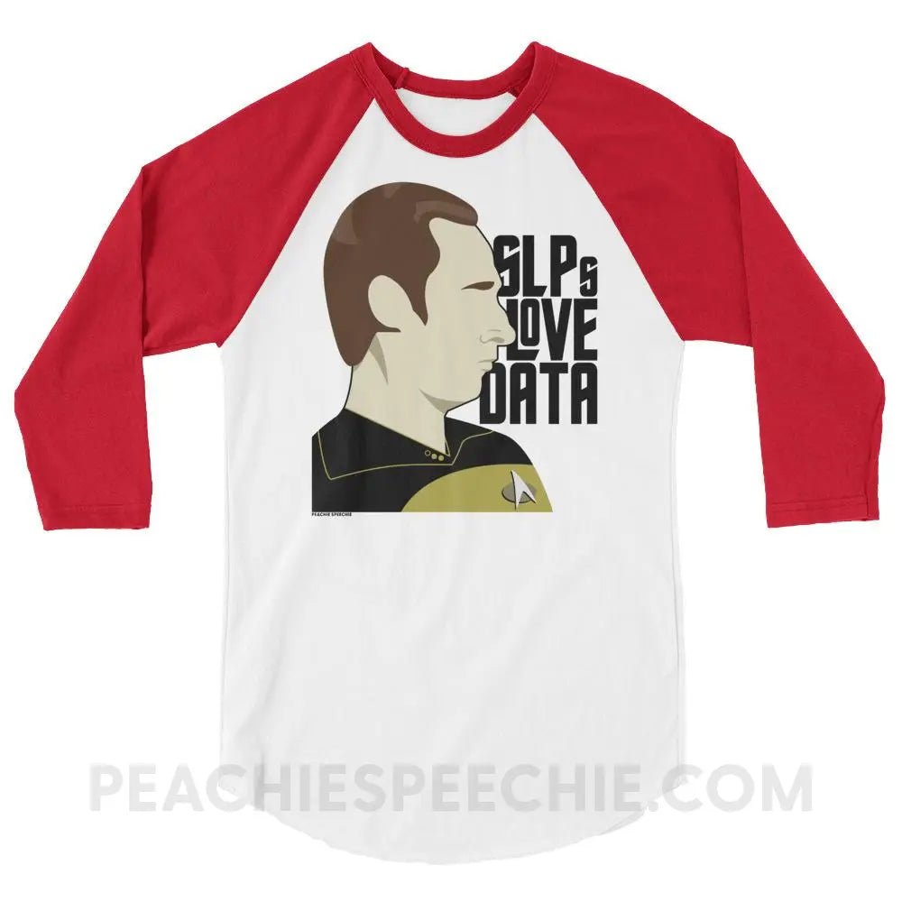 SLPs Love Data Baseball Tee - White/Red / XS - T-Shirts & Tops peachiespeechie.com