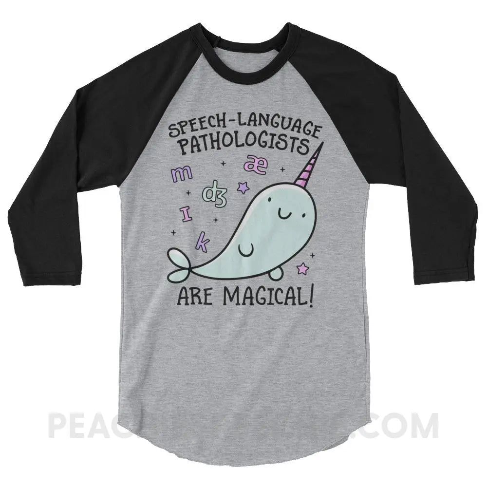 SLPs Are Magical Baseball Tee - Heather Grey/Black / XS - T-Shirts & Tops peachiespeechie.com