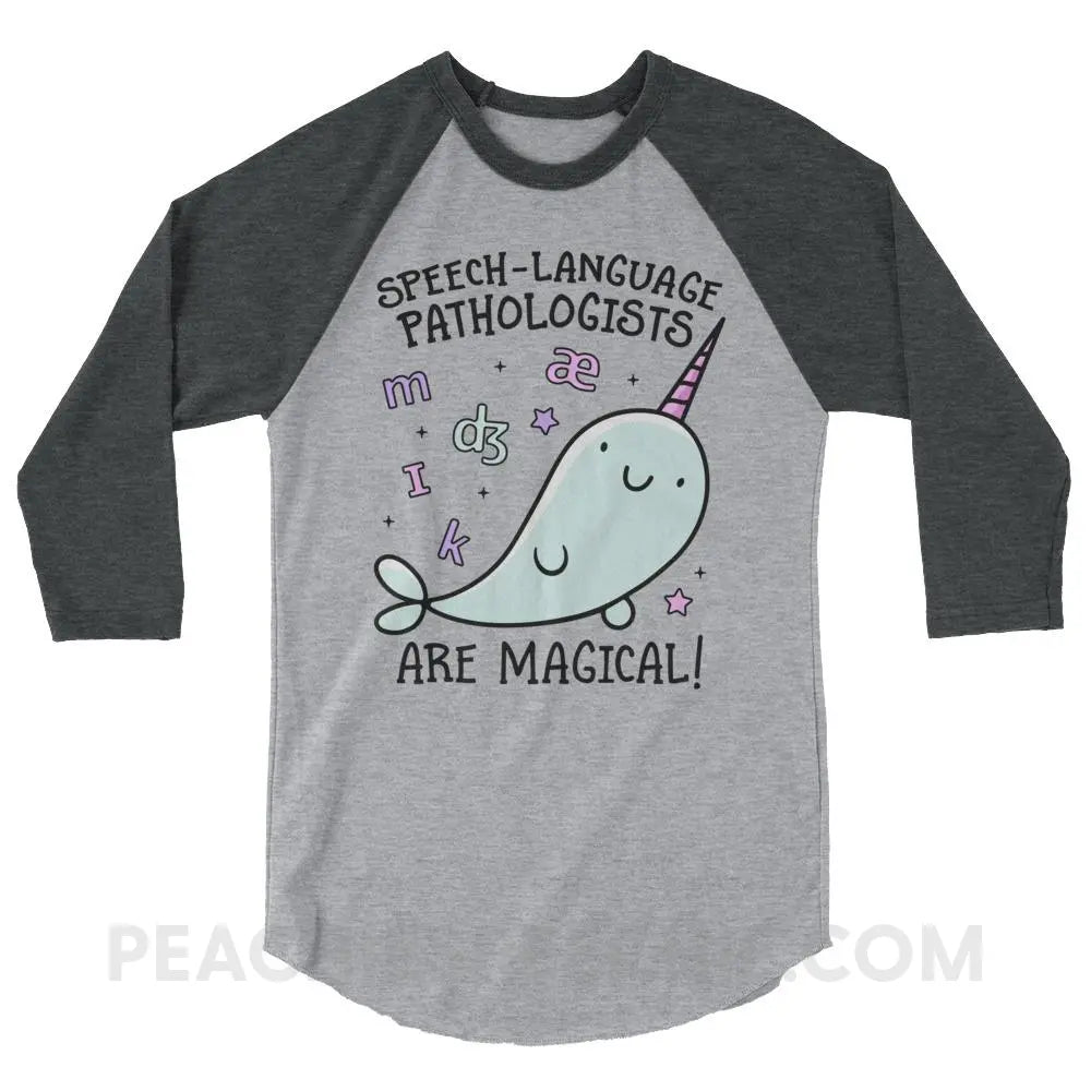 SLPs Are Magical Baseball Tee - Heather Grey/Heather Charcoal / XS - T-Shirts & Tops peachiespeechie.com