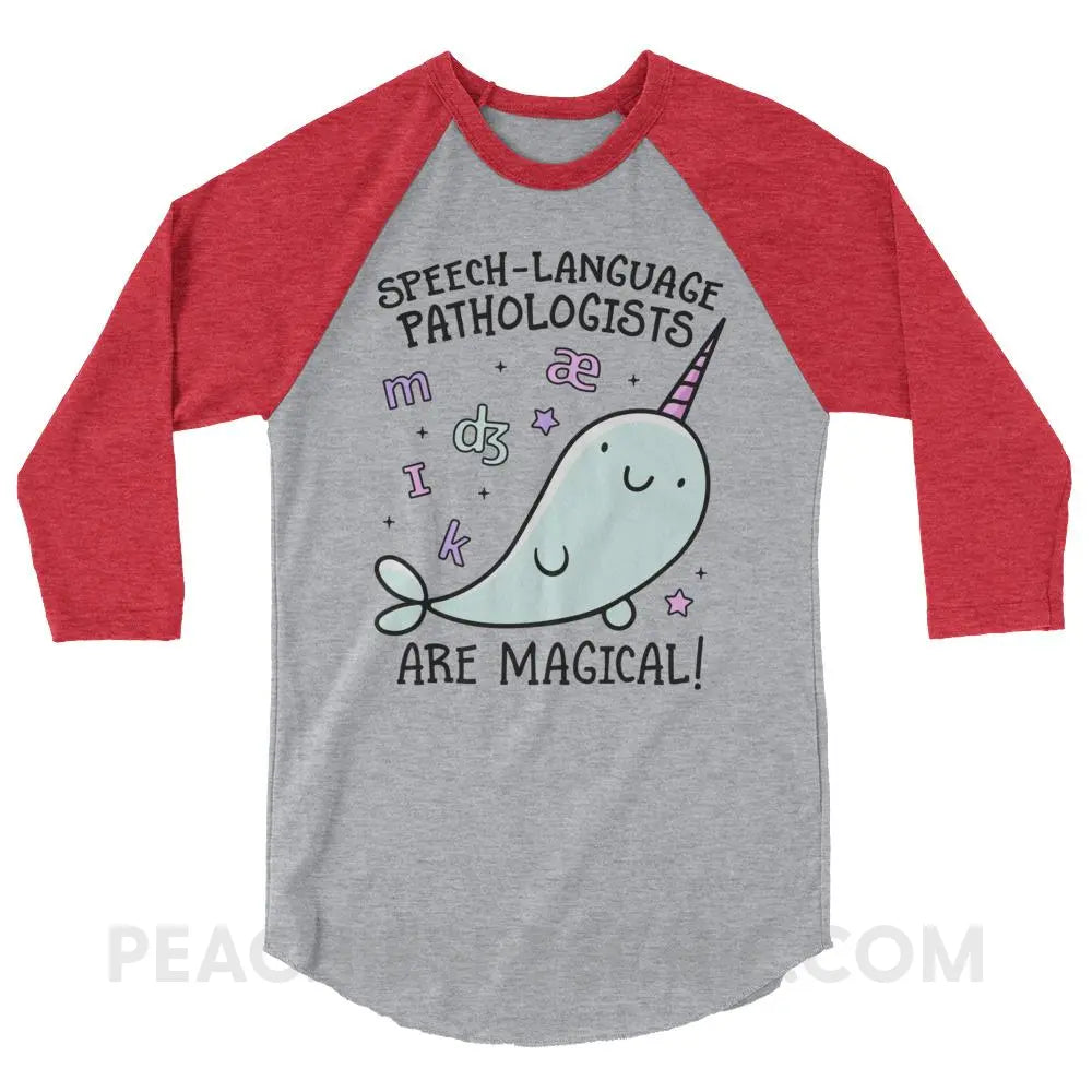 SLPs Are Magical Baseball Tee - Heather Grey/Heather Red / XS - T-Shirts & Tops peachiespeechie.com