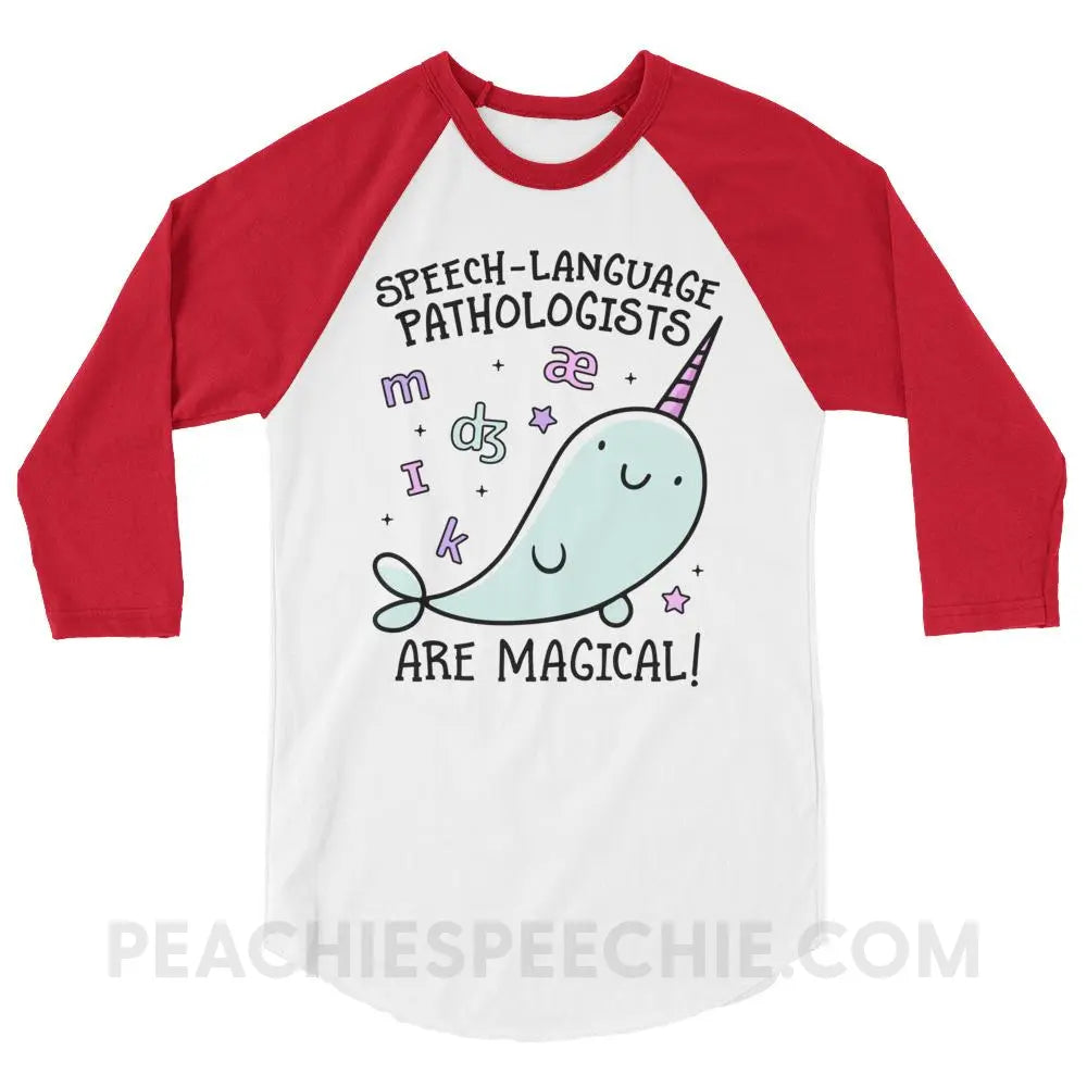 SLPs Are Magical Baseball Tee - White/Red / XS - T-Shirts & Tops peachiespeechie.com