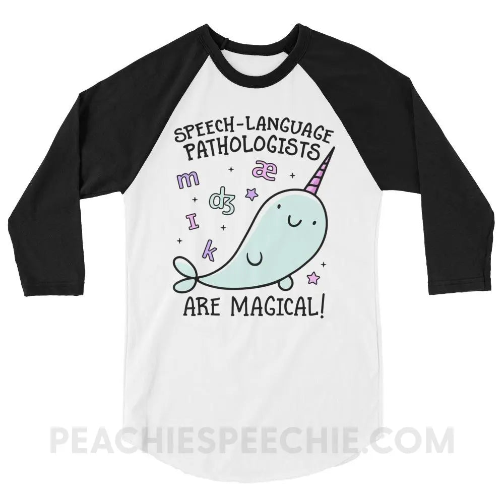 SLPs Are Magical Baseball Tee - White/Black / XS - T-Shirts & Tops peachiespeechie.com