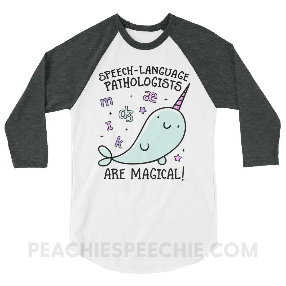 SLPs Are Magical Baseball Tee - White/Heather Charcoal / XS - T-Shirts & Tops peachiespeechie.com