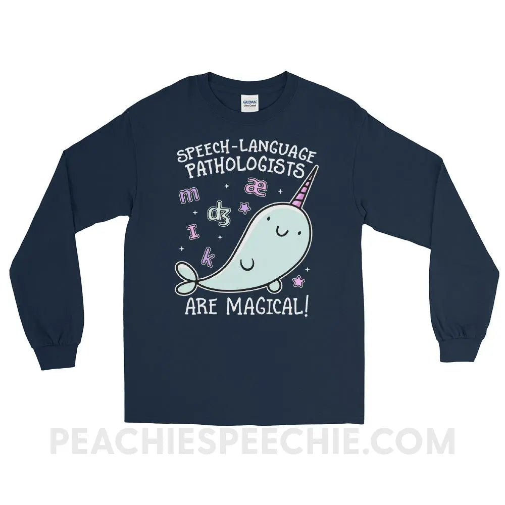 SLPs Are Magical Long Sleeve Tee - Navy / S - T-Shirts & Tops peachiespeechie.com