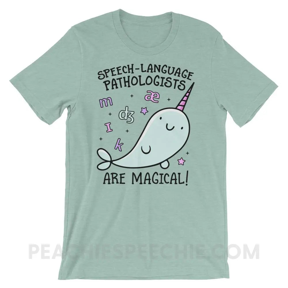 SLPs Are Magical Premium Soft Tee - Heather Prism Dusty Blue / XS - T-Shirts & Tops peachiespeechie.com
