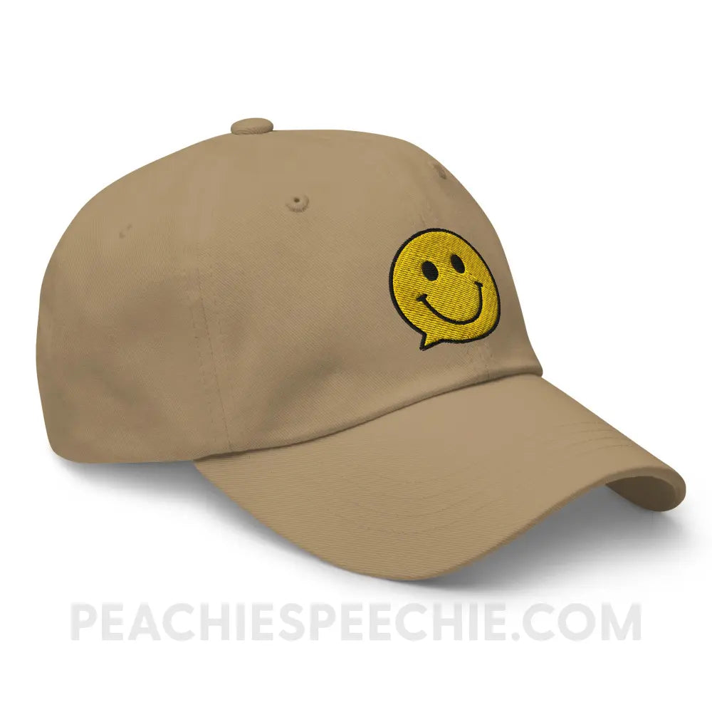 Smiley Face Speech Bubble Relaxed Hat - Khaki - peachiespeechie.com