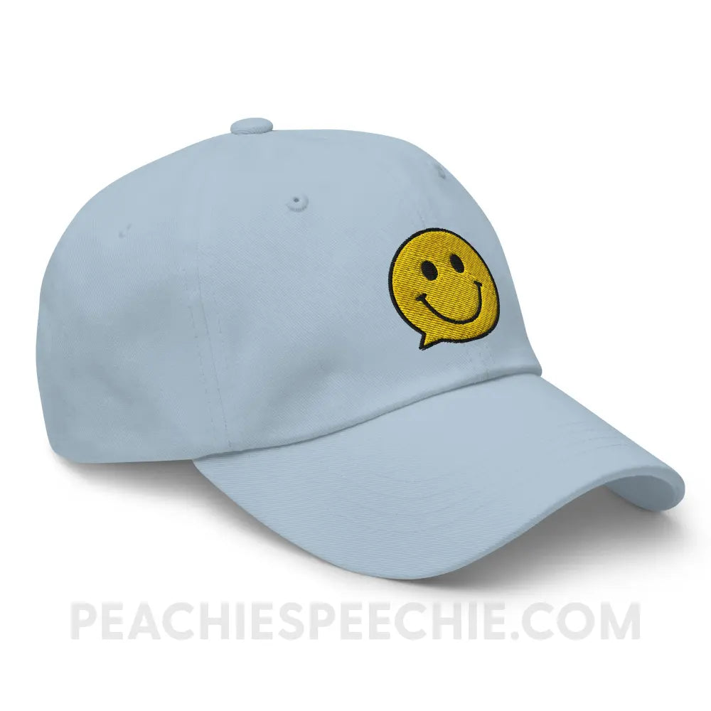 Smiley Face Speech Bubble Relaxed Hat - Light Blue - peachiespeechie.com