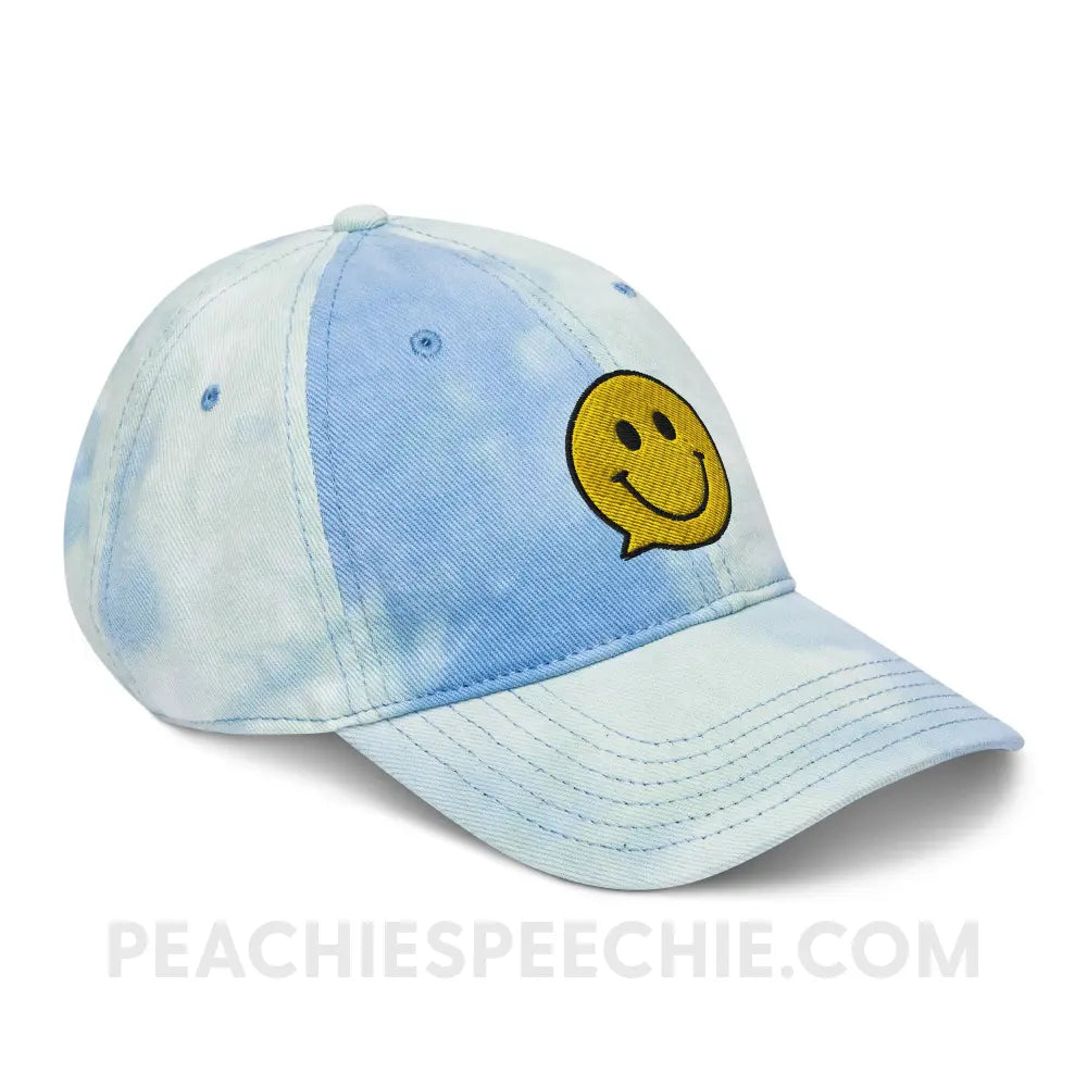 Smiley Face Speech Bubble Tie Dye Relaxed Hat - Sky - peachiespeechie.com