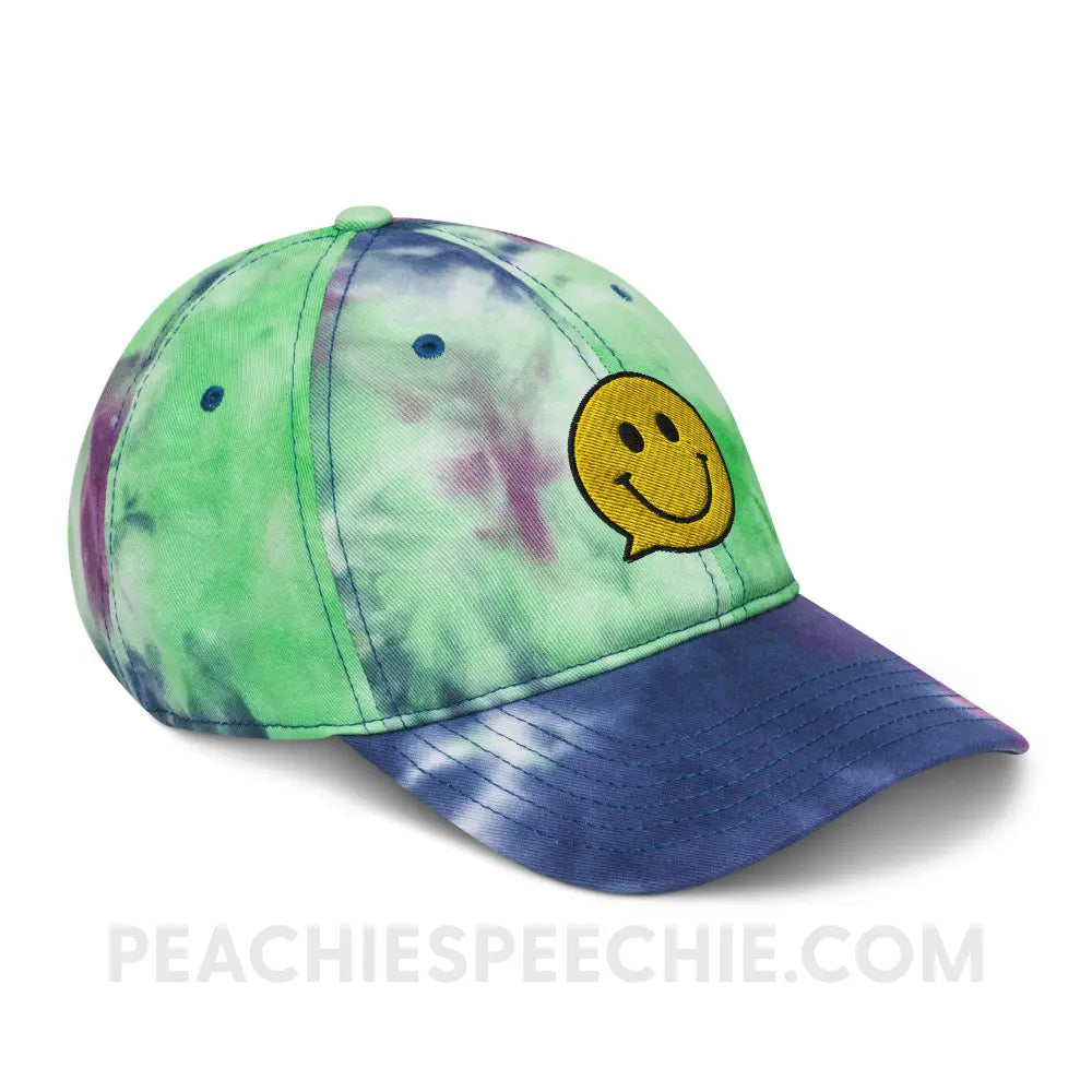 Smiley Face Speech Bubble Tie Dye Relaxed Hat - Purple Passion - peachiespeechie.com