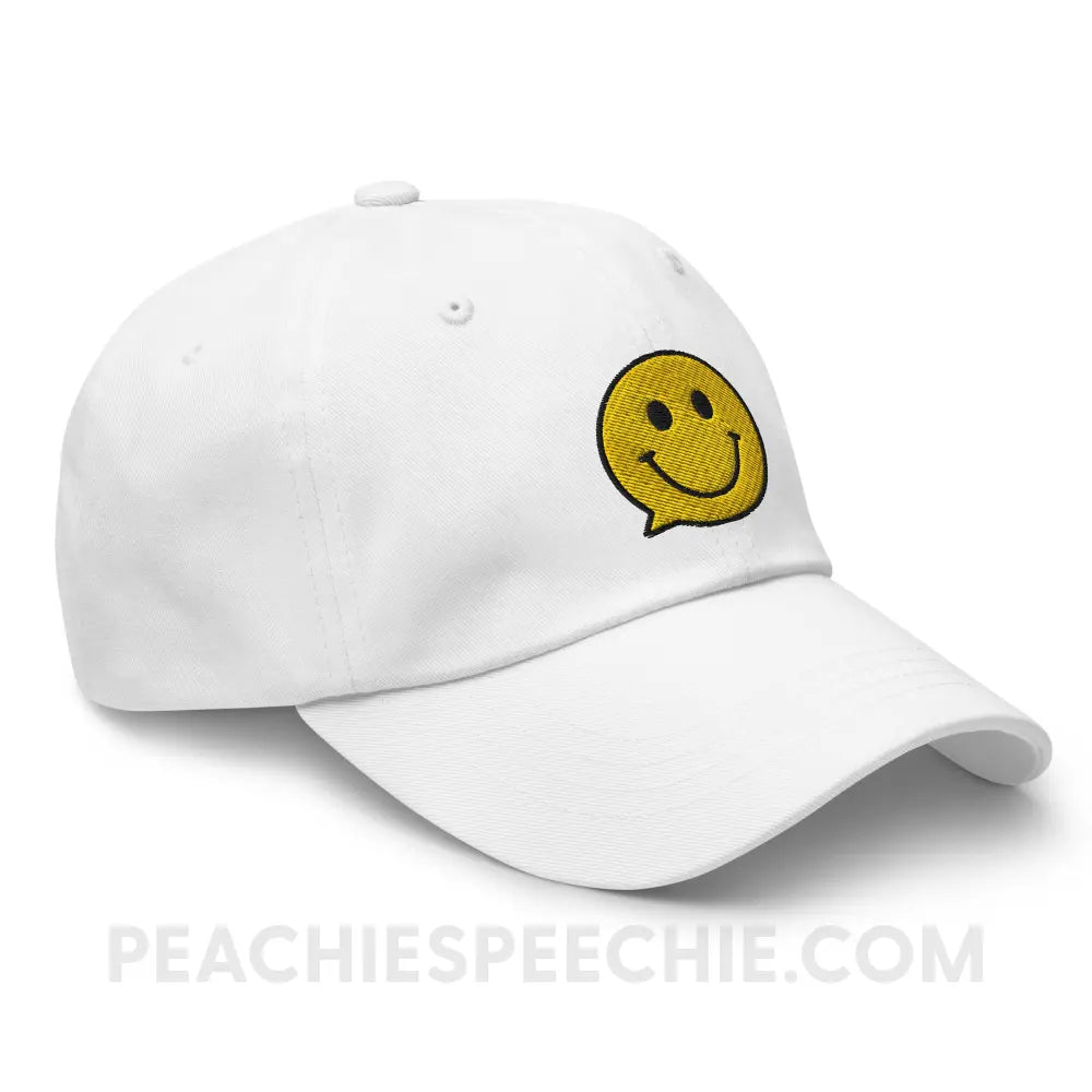 Smiley Face Speech Bubble Relaxed Hat - White - peachiespeechie.com