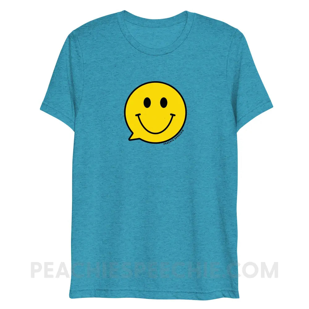 Smiley Face Speech Bubble Tri-Blend Tee - Aqua Triblend / XS - peachiespeechie.com