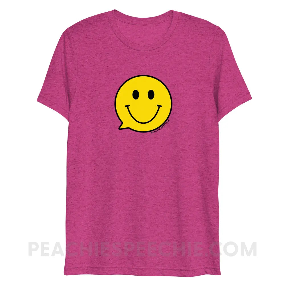 Smiley Face Speech Bubble Tri-Blend Tee - Berry Triblend / XS - peachiespeechie.com