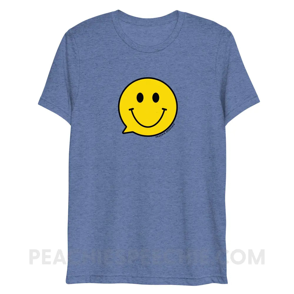 Smiley Face Speech Bubble Tri-Blend Tee - Blue Triblend / XS - peachiespeechie.com