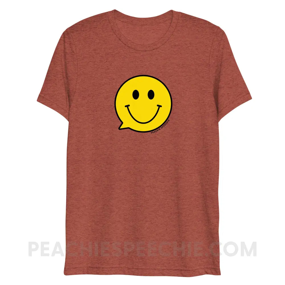 Smiley Face Speech Bubble Tri-Blend Tee - Clay Triblend / XS - peachiespeechie.com