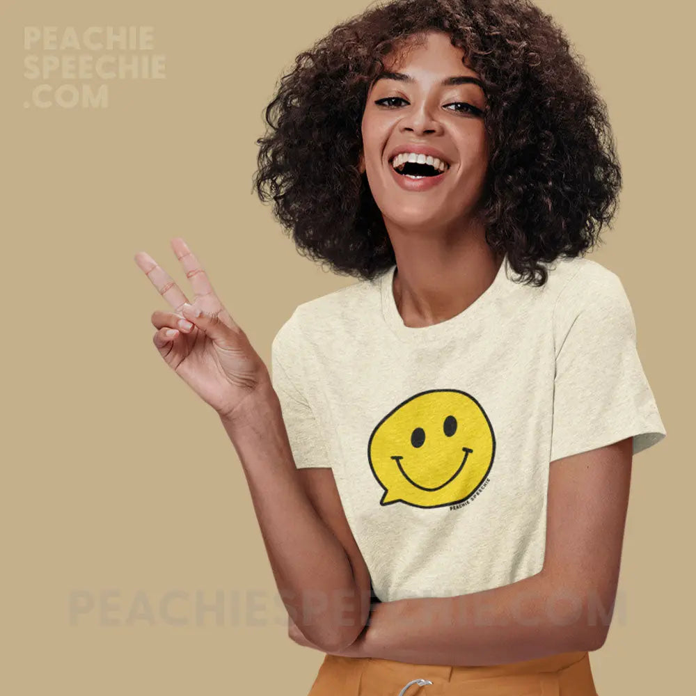 Smiley Face Speech Bubble Tri-Blend Tee - Oatmeal Triblend / XS - peachiespeechie.com