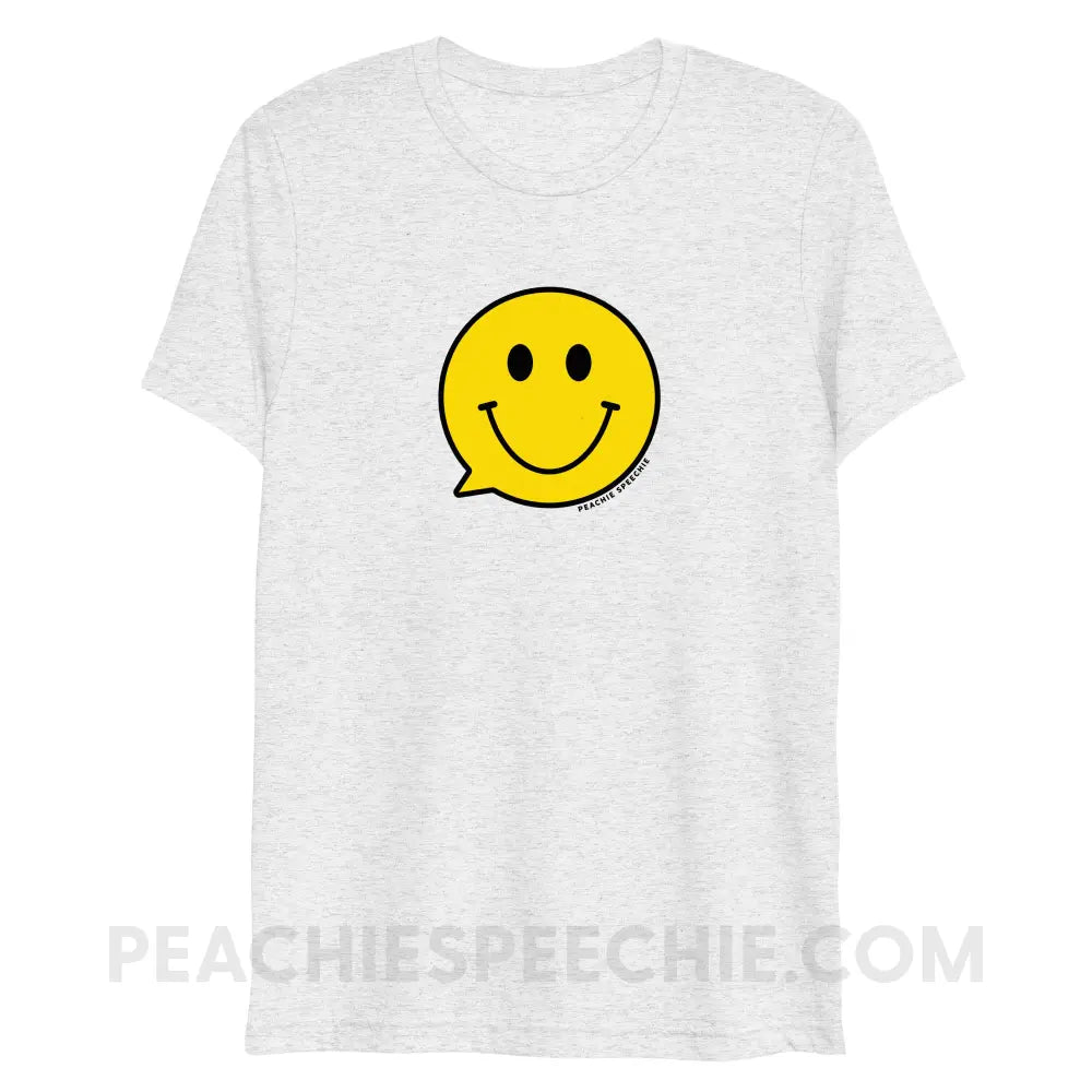 Smiley Face Speech Bubble Tri-Blend Tee - White Fleck Triblend / XS - peachiespeechie.com