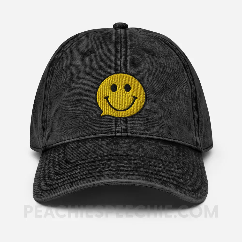 Smiley Face Speech Bubble Vintage Cap - Black - peachiespeechie.com