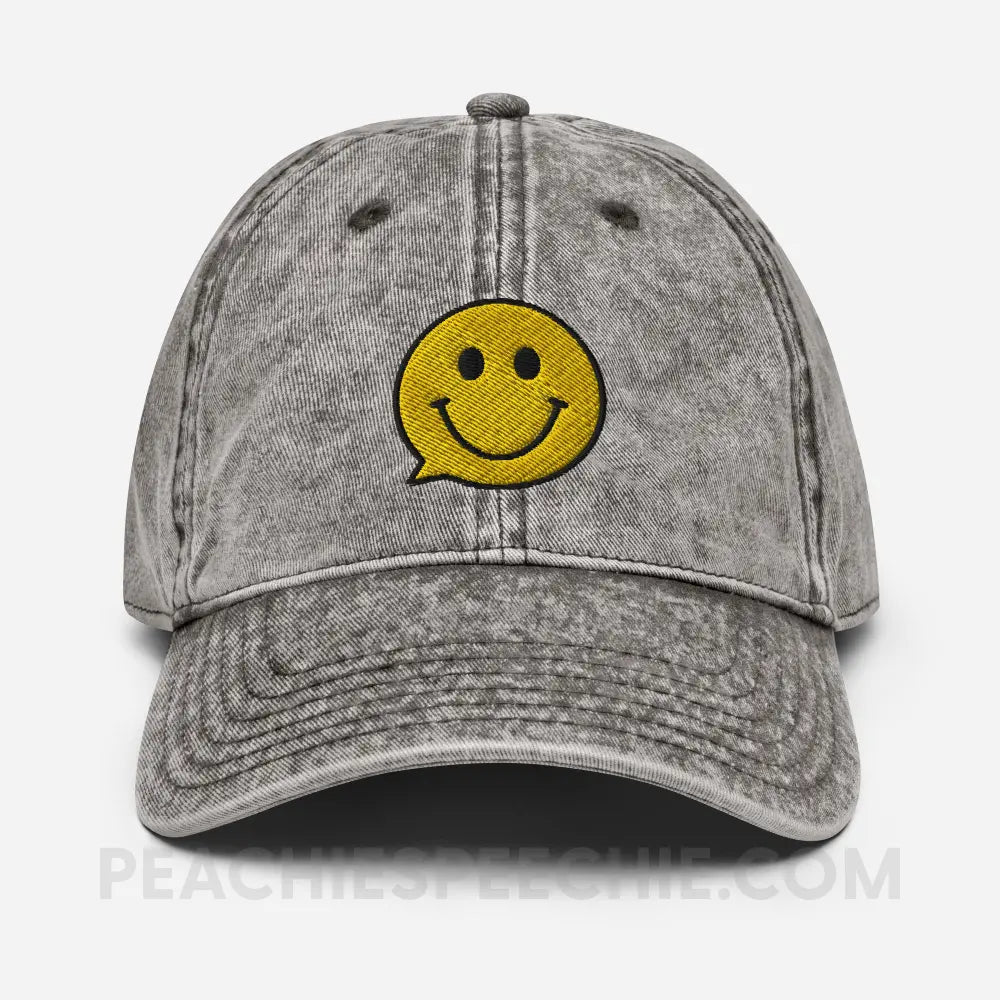 Smiley Face Speech Bubble Vintage Cap - Charcoal Grey - peachiespeechie.com