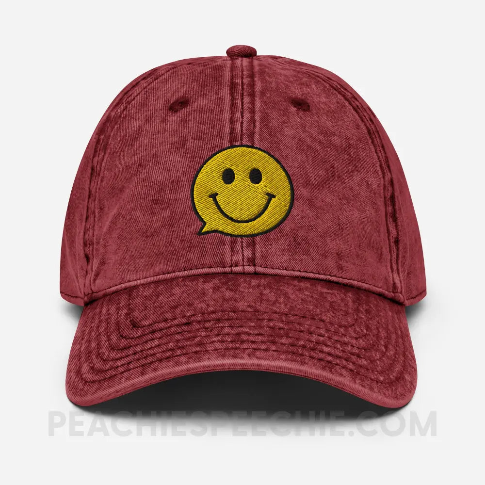 Smiley Face Speech Bubble Vintage Cap - Maroon - peachiespeechie.com