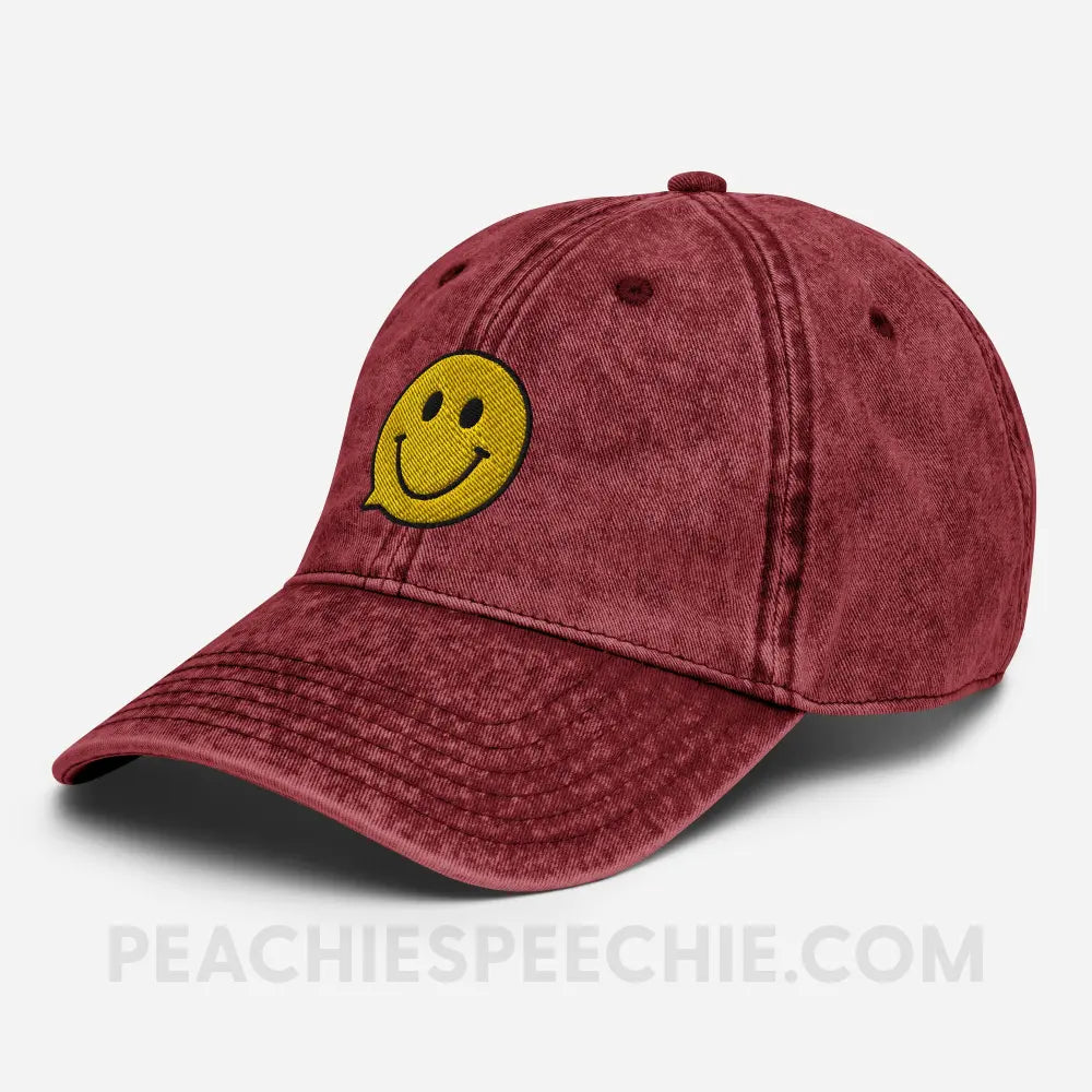 Smiley Face Speech Bubble Vintage Cap - peachiespeechie.com