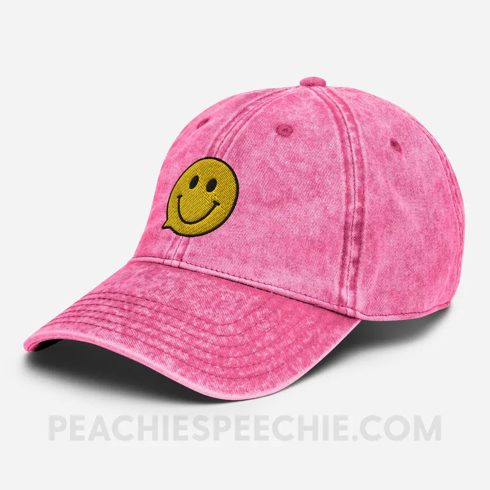 Smiley Face Speech Bubble Vintage Cap - peachiespeechie.com