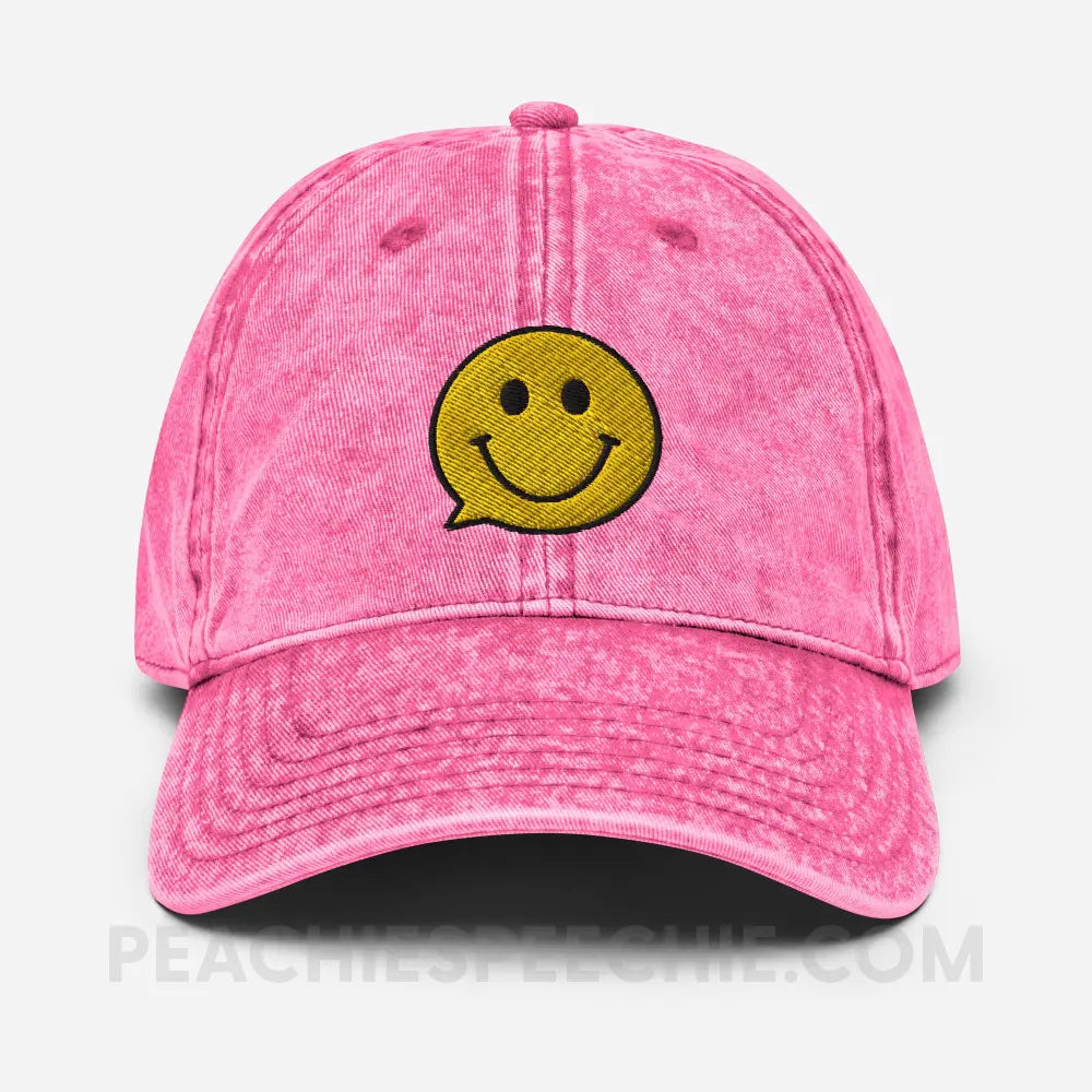 Smiley Face Speech Bubble Vintage Cap - Pink - peachiespeechie.com