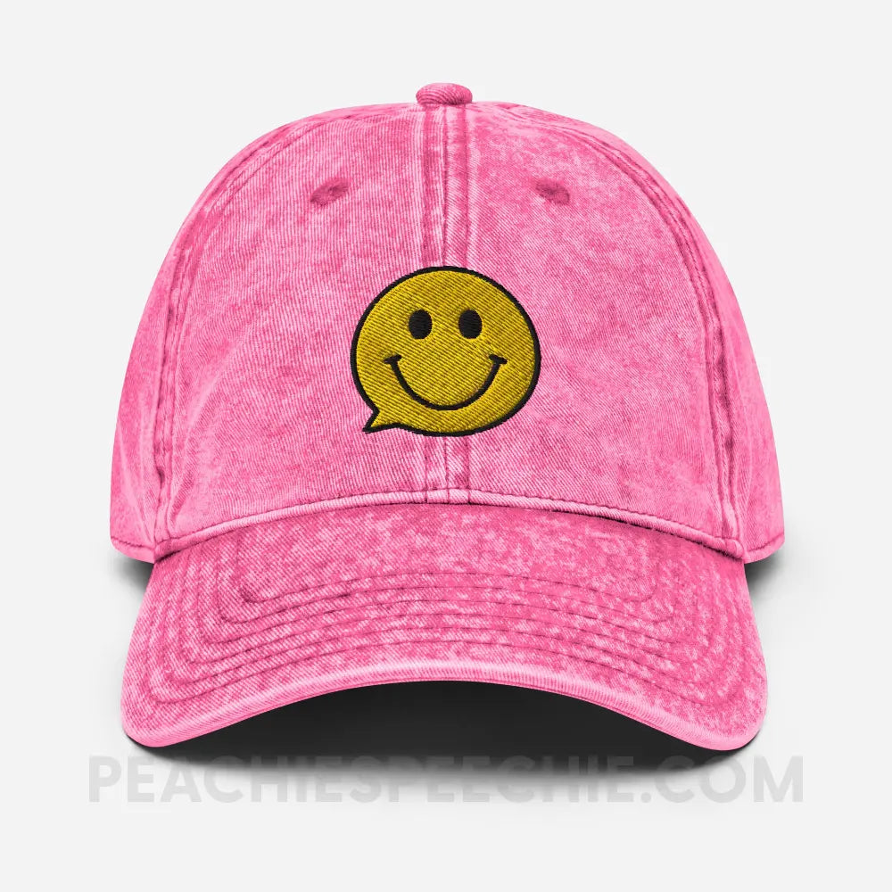Smiley Face Speech Bubble Vintage Cap - Pink peachiespeechie.com