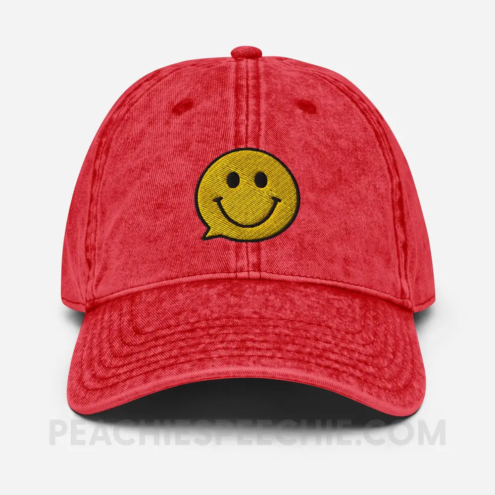Smiley Face Speech Bubble Vintage Cap - Red - peachiespeechie.com
