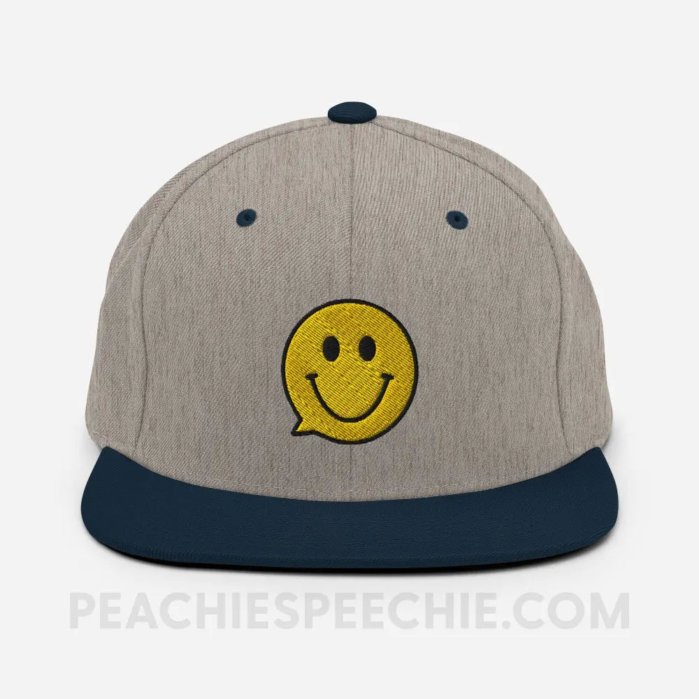Smiley Face Speech Bubble Premium Ball Cap - Heather Grey/ Navy - peachiespeechie.com
