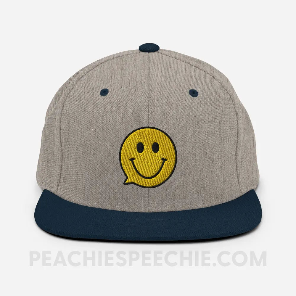 Smiley Face Speech Bubble Wool Blend Ball Cap - Heather Grey/ Navy - peachiespeechie.com