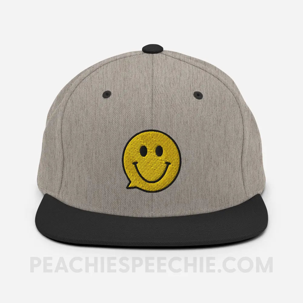 Smiley Face Speech Bubble Wool Blend Ball Cap - Heather/Black - peachiespeechie.com