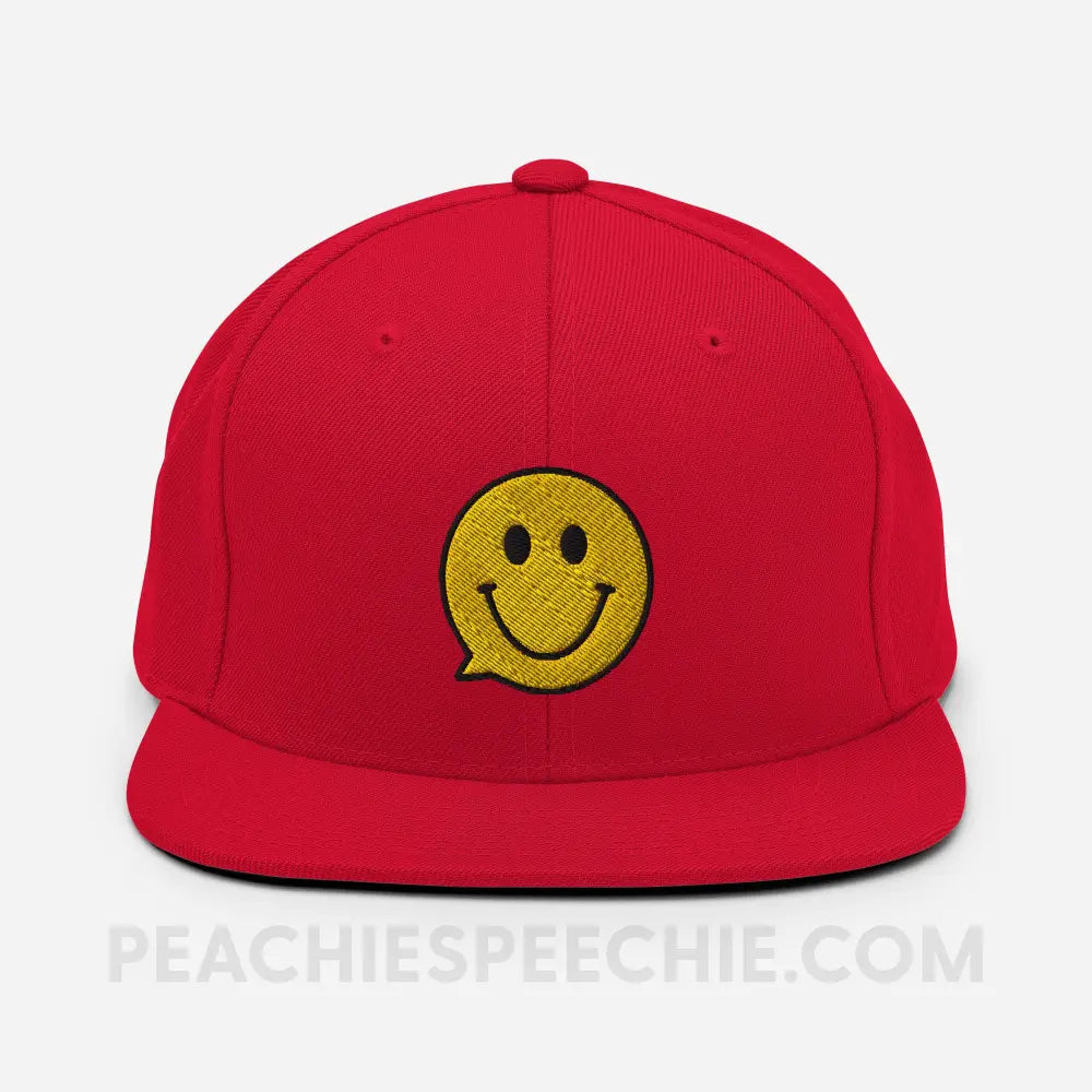 Smiley Face Speech Bubble Wool Blend Ball Cap - Red - peachiespeechie.com