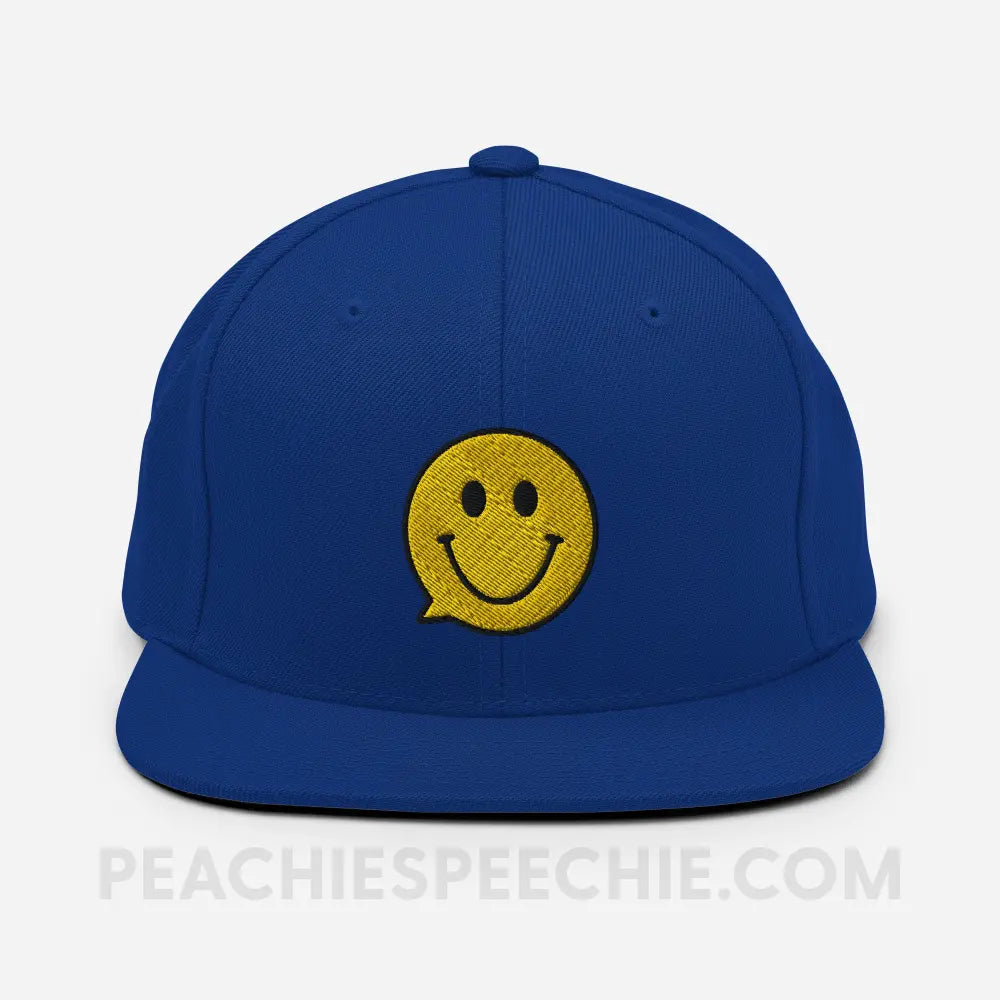 Smiley Face Speech Bubble Wool Blend Ball Cap - Royal Blue - peachiespeechie.com